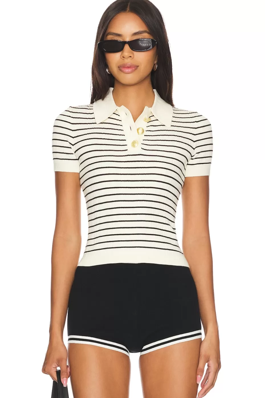 Lovers + Friends Camelia Stripe Short Sleeve Polo