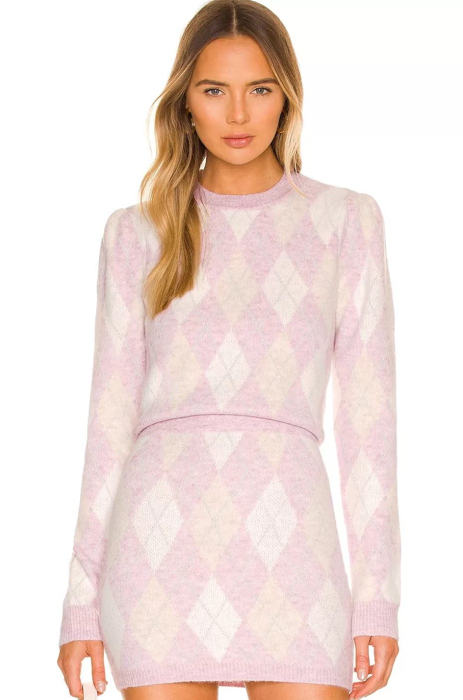 Lovers + Friends Casey Lurex Argyle Sweater