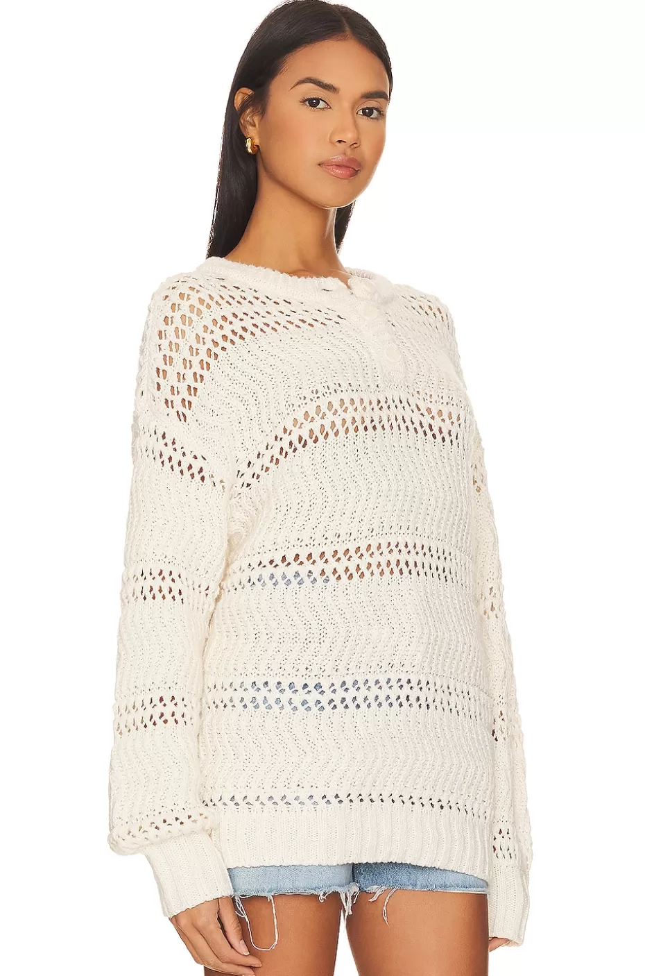 Lovers + Friends Mara Henley Open Stitch Sweater